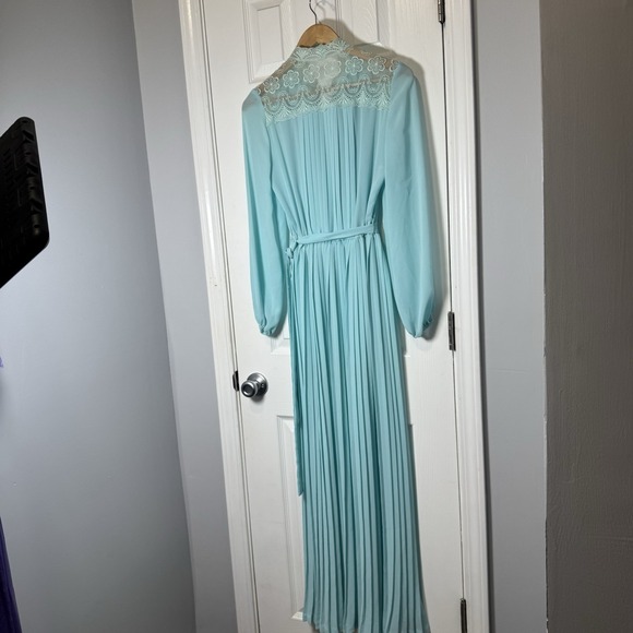 The Unbranded Brand Dresses & Skirts - Vintage 70's Blue Maxi Dress Gown Chiffon Mock Neck Lace Evening Gatsby M/L